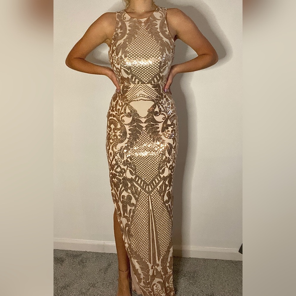 Gold and Tan Prom Dress